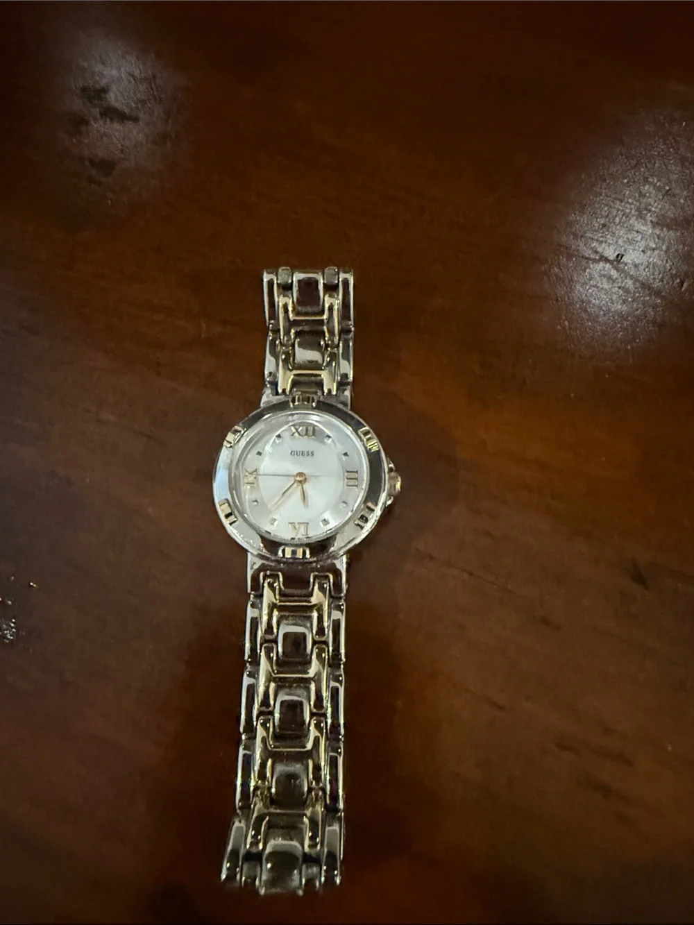 GUESS Women's Gold-Link Bracelet Watch with Silver Dial